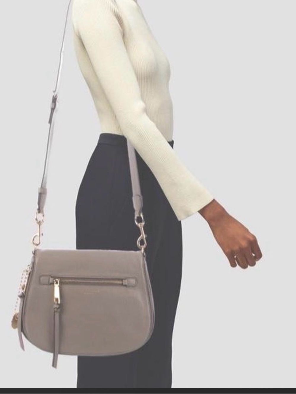Marc Jacobs Taupe Crossbody Saddle Bag with Front Zip